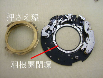 羽根開閉環と押さえ環