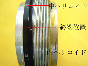 中ヘリコイドと内ヘイコイドに罫書きを引く