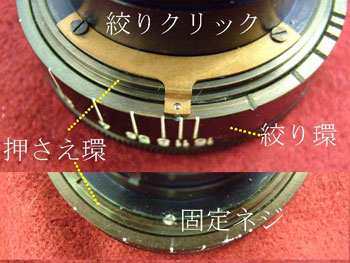 押さえ環、絞り環を外す