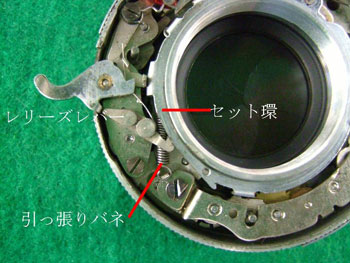 レリーズレバーとセット環を外す