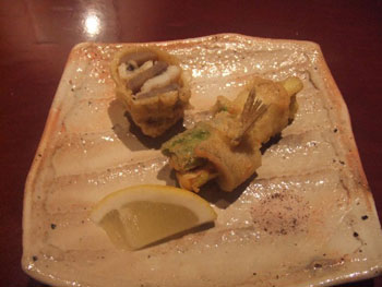 黒澤のコースメニュー：温物（穴子の揚げ物）