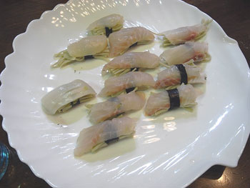 完成した蕎麦寿司（にぎり）
