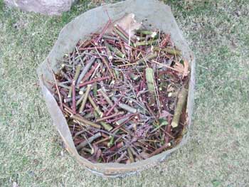 切り刻みました枝が肥料袋一杯