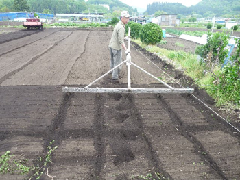 種蒔きの筋をつけます