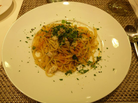 スズキとからすみ青唐辛子