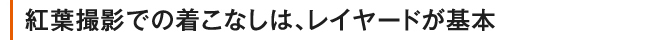 紅葉撮影での着こなしは、レイヤードが基本