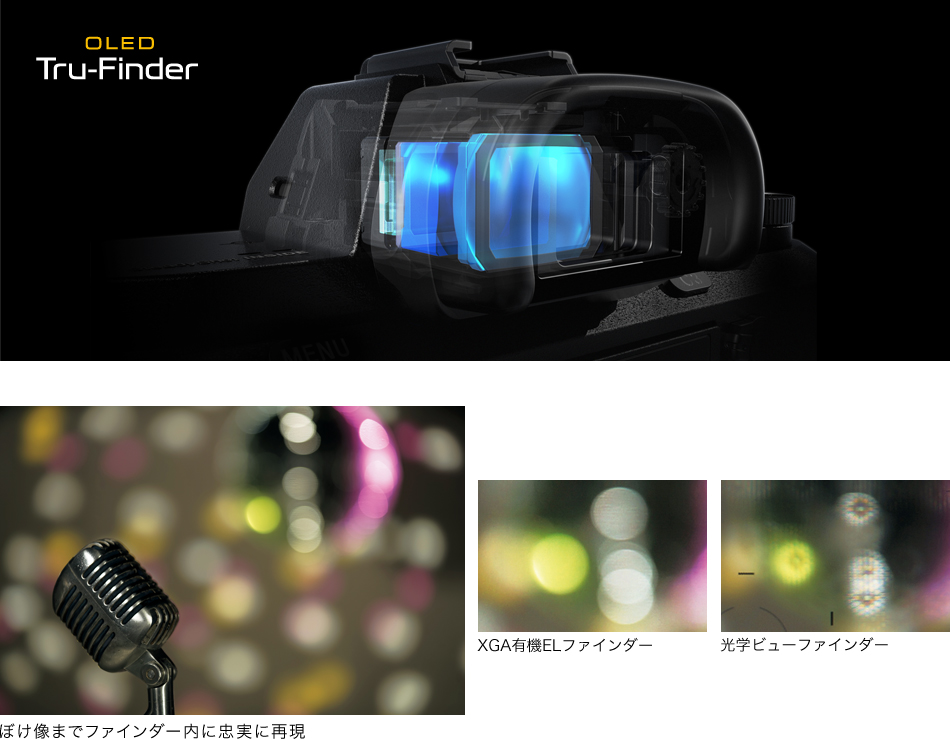 高解像度と高コントラストを誇る「XGA OLED Tru-Finder（トゥルーファインダー）」