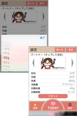 パートナーキャラがダイエットをサポートしてくれます！